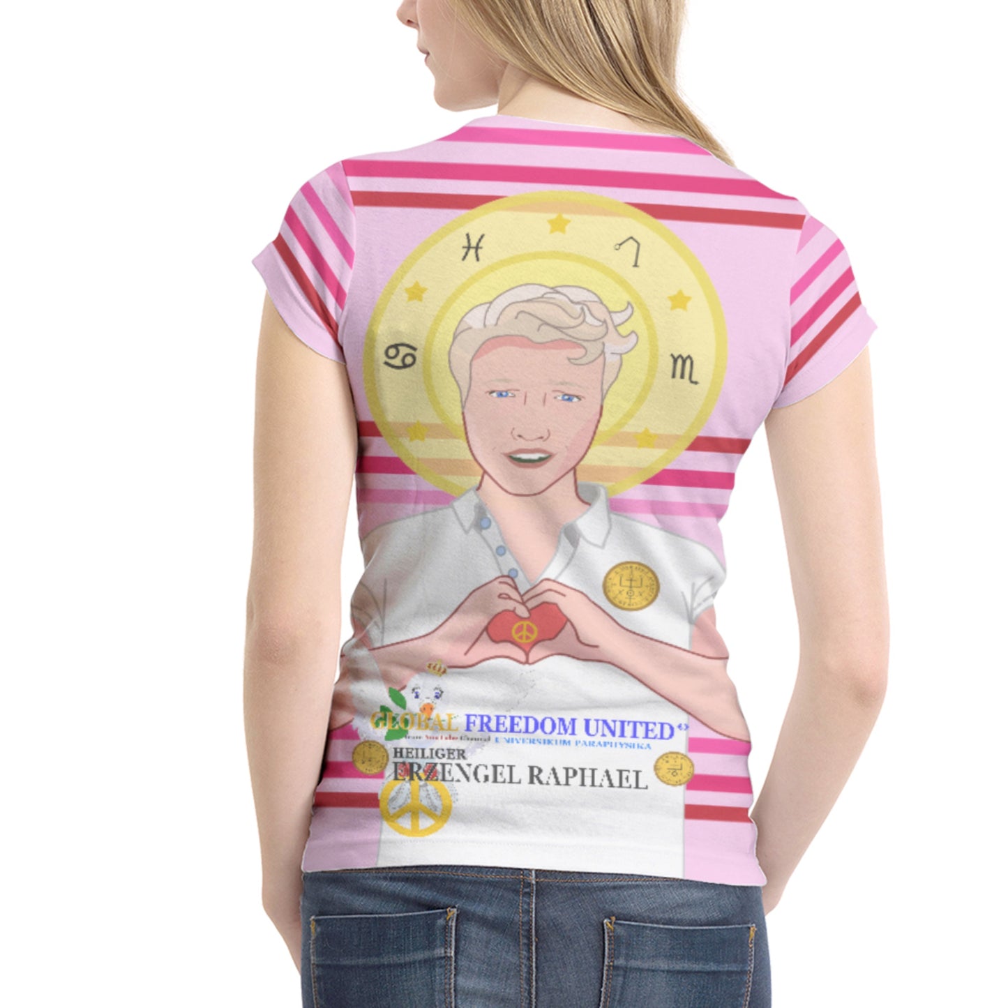 Women´s T-shirt Global Freedom United Archangel Raphael German Pink2