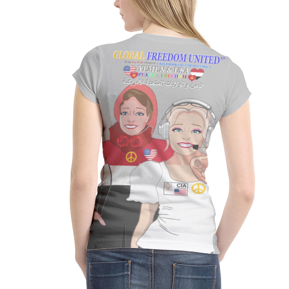 Women´s T-shirt GLOBAL FREEDOM UNITED© Women Yemen & USA Grey