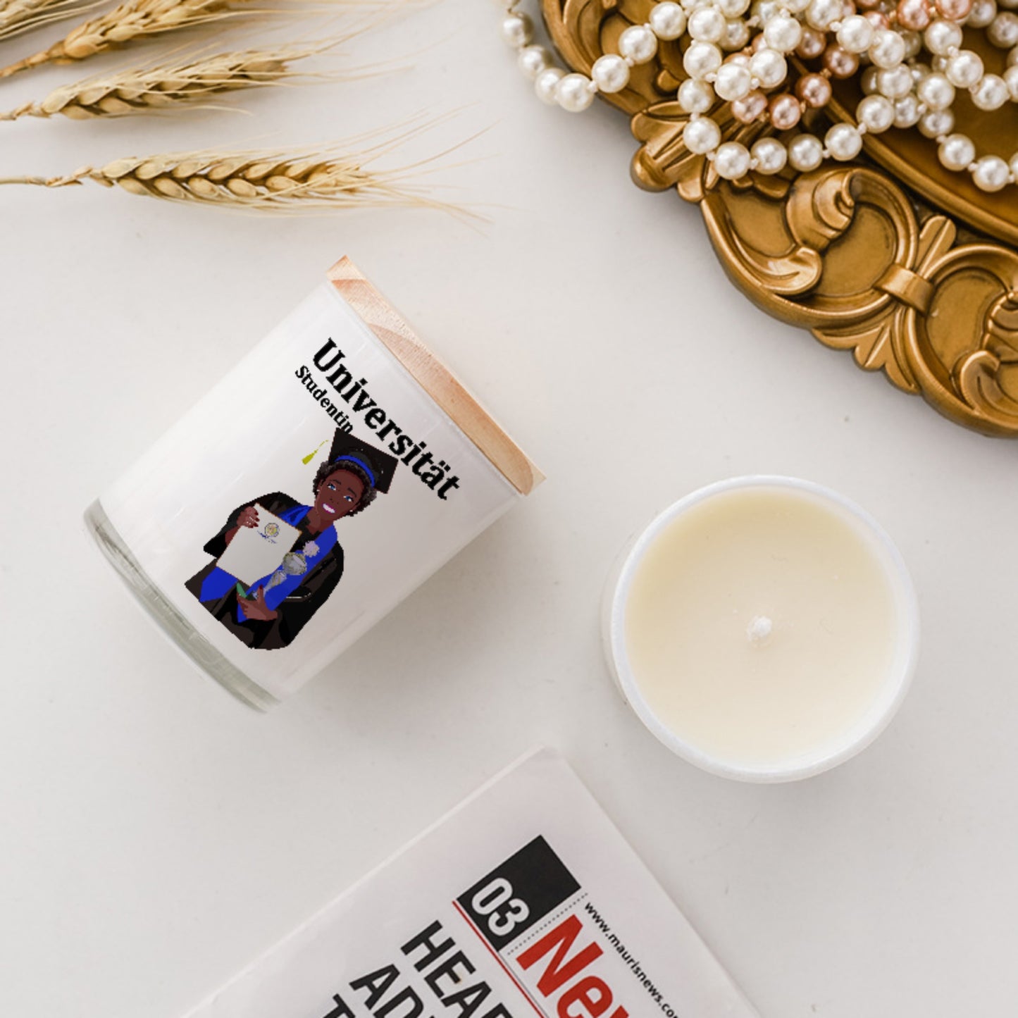 Scented Soy Candle Global Freedom United Afro Student Girl Silver Place