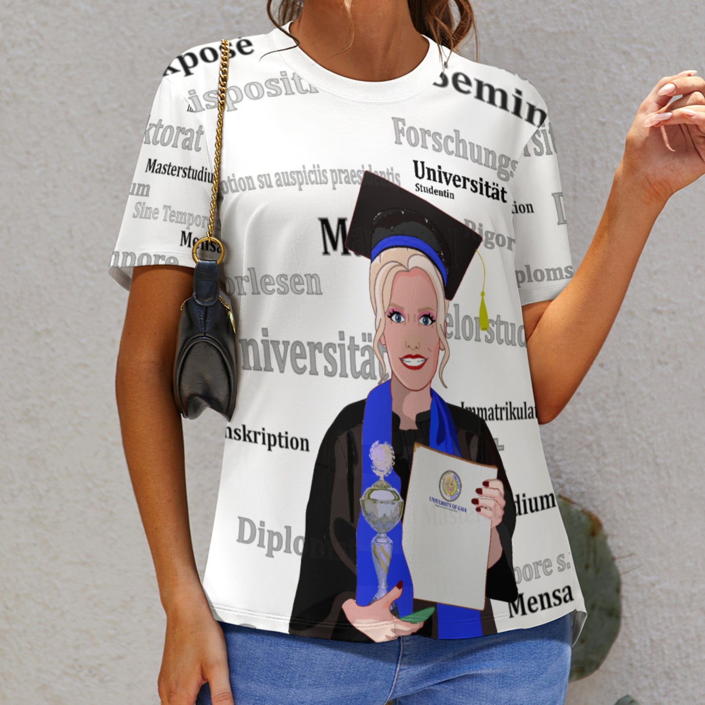 Women´s T-shirt Global Freedom United Student Girl Silver Place Blond Hair 3