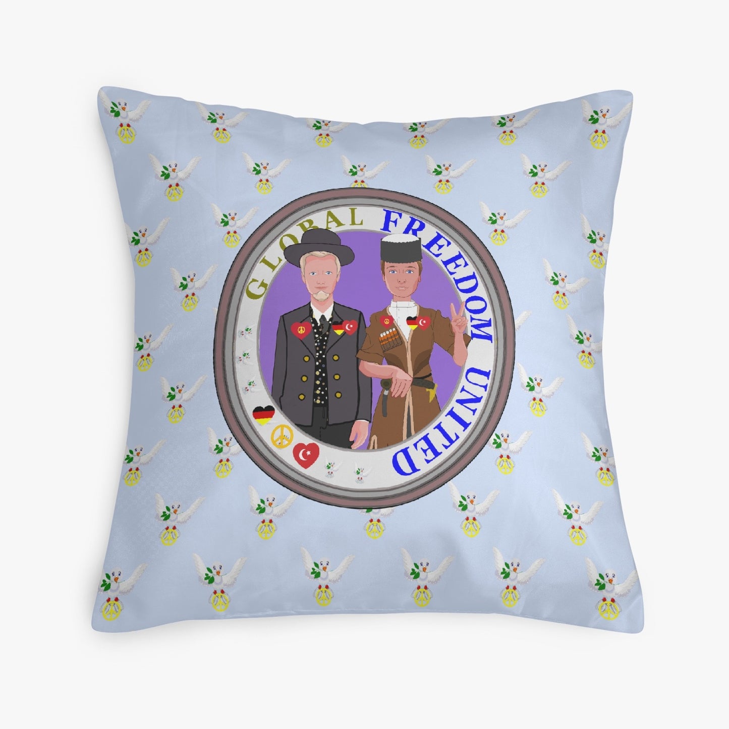 GLOBAL FREEDOM UNITED© Men GERMANY & TURKEY Light Blue 18'' Square Pillow Cover