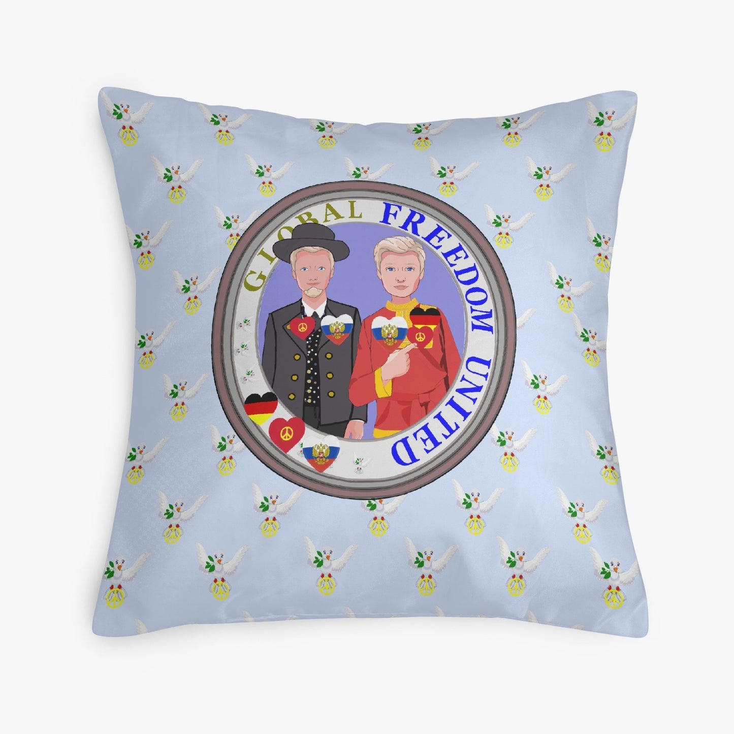 GLOBAL FREEDOM UNITED© Men GERMANY & RUSSIA Light Blue 18'' Square Pillow Cover