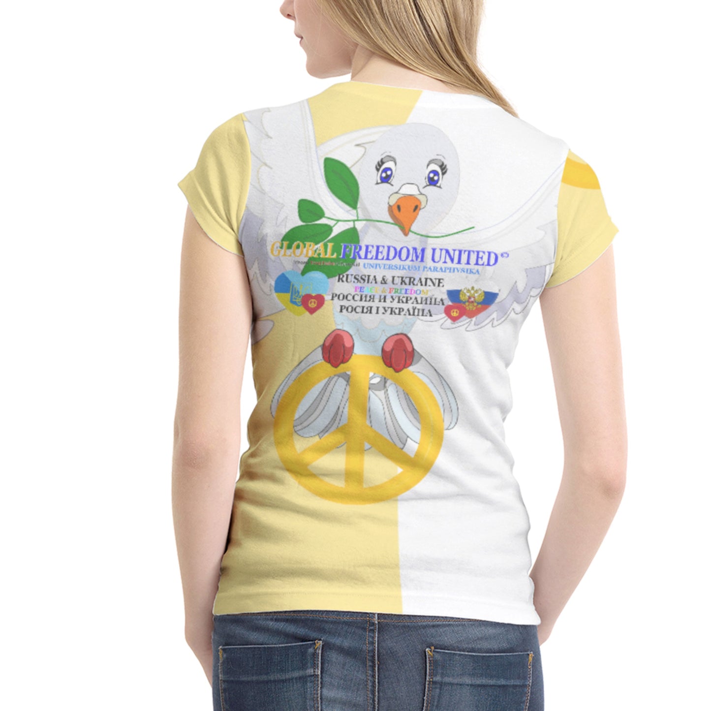 Women´s T-shirt 1 GLOBAL FREEDOM UNITED© Women Ukraina & Russia Yellow