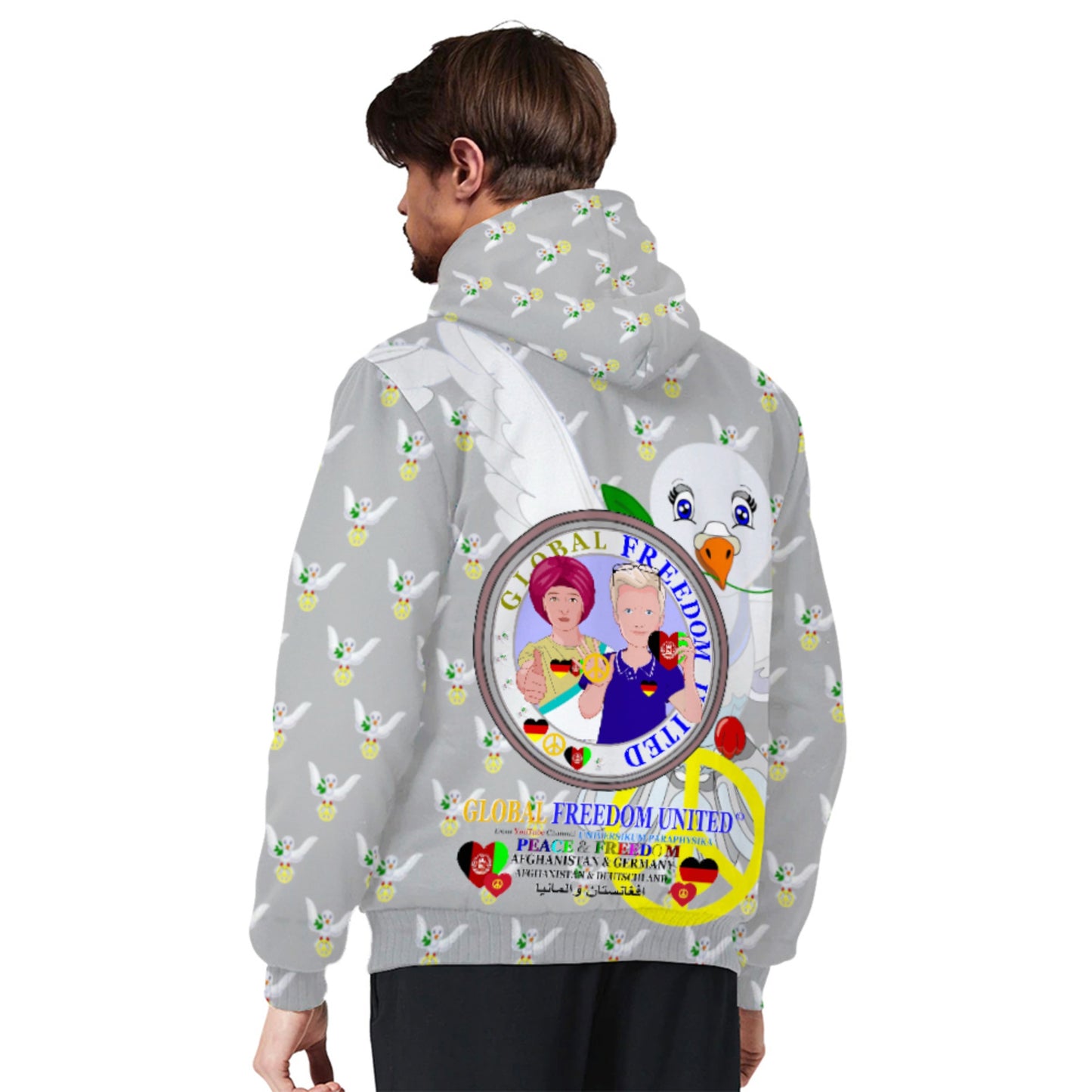 Plush Hoodie GLOBAL FREEDOM UNITED© Afghanistan & Germany Grey