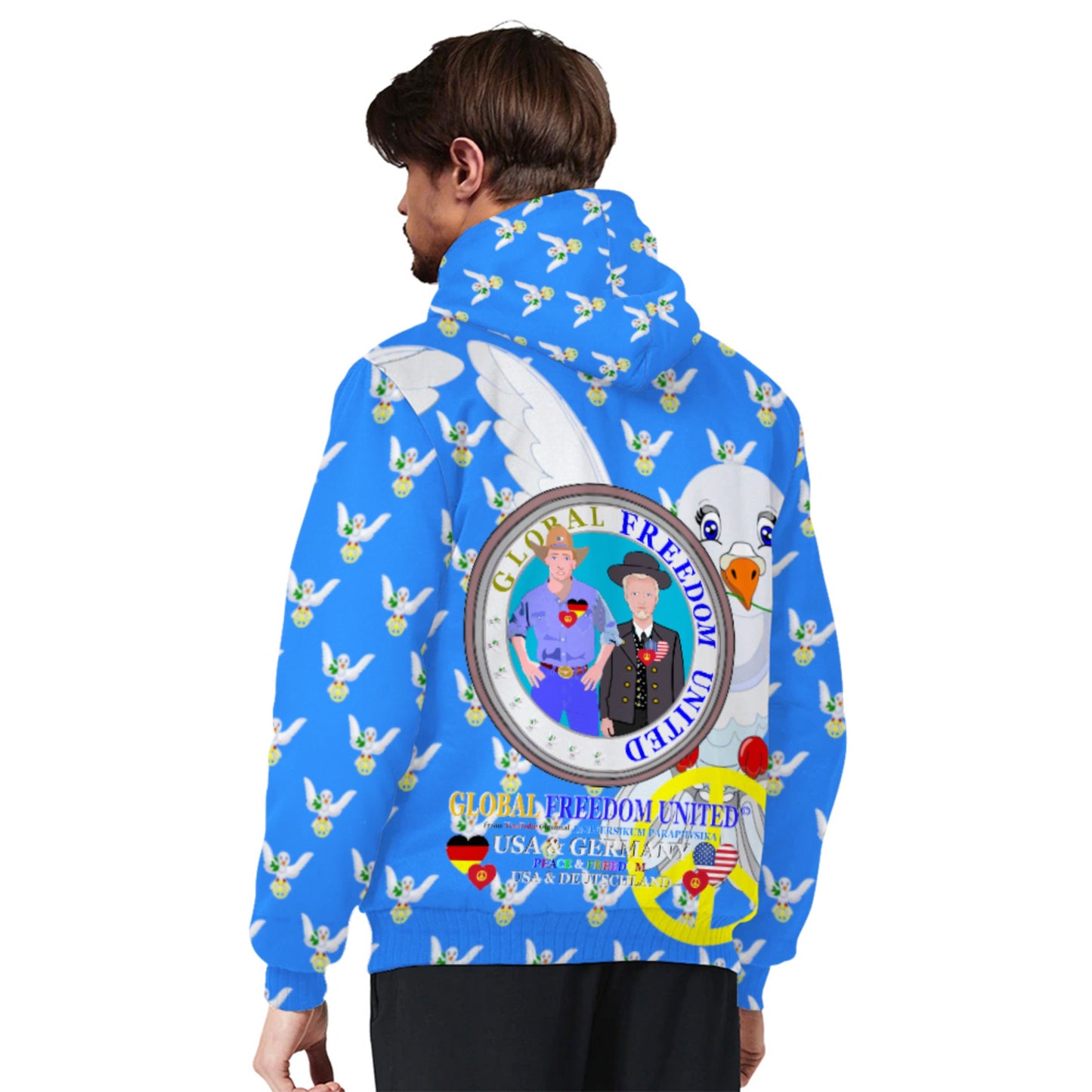 Plush Hoodie GLOBAL FREEDOM UNITED© Men USA & Germany Blue