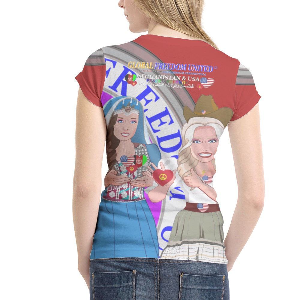 Women´s T-shirt GLOBAL FREEDOM UNITED© Women AFGHANISTAN & USA Red
