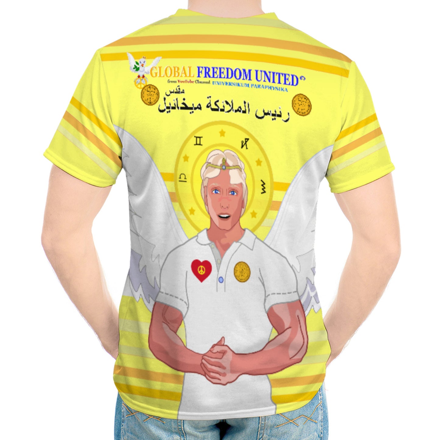 Men´s T-shirt Global Freedom United Archangel Michael Arabic V2 Yellow