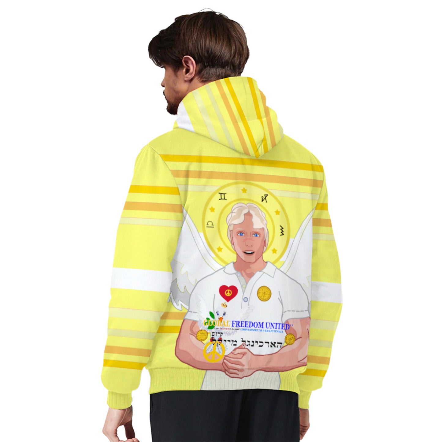 Plush Hoodie Global Freedom United Archangel Michael Hebrew Yellow