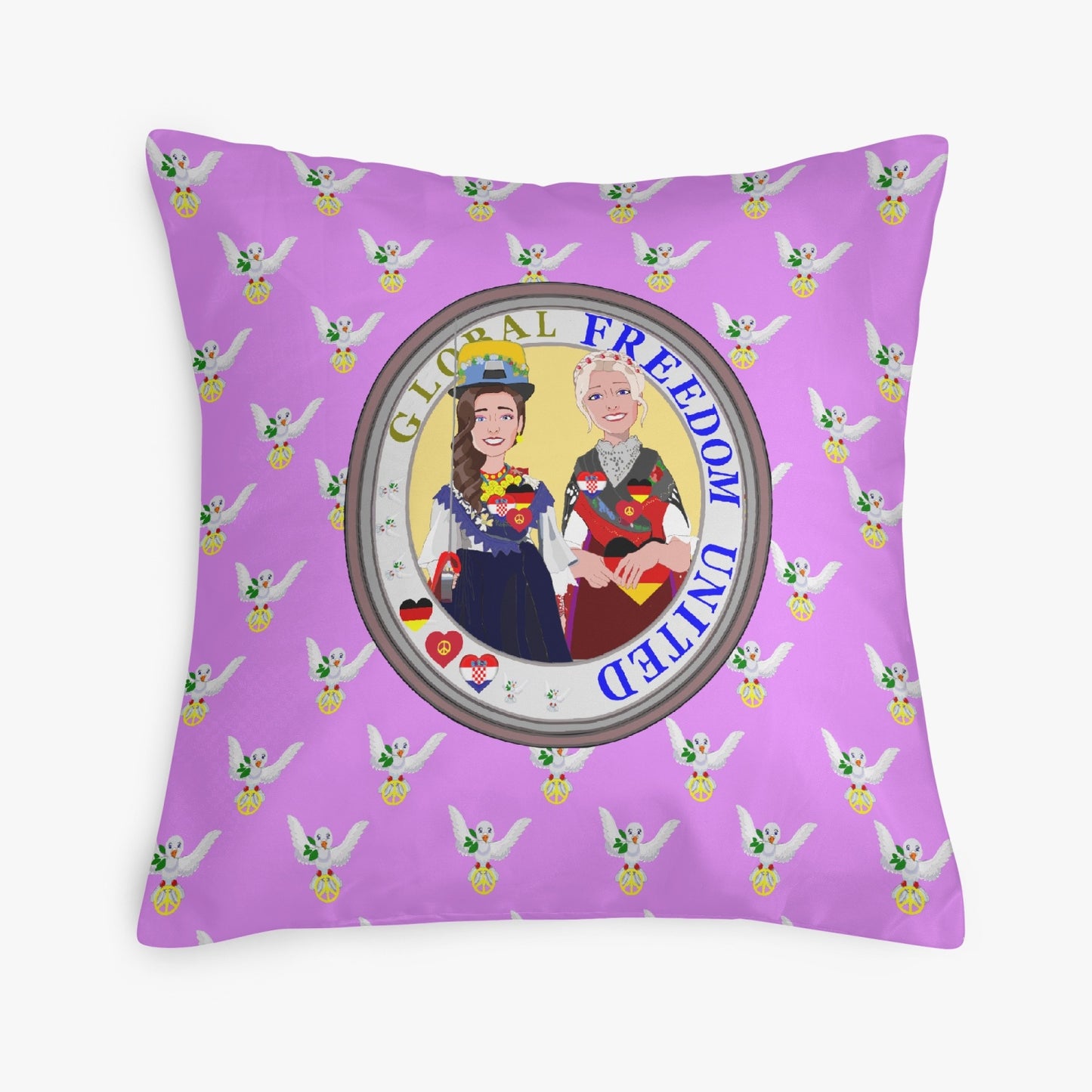 GLOBAL FREEDOM UNITED© Women CROATIA & GERMANY Lilac V1 18'' Square Pillow Cover