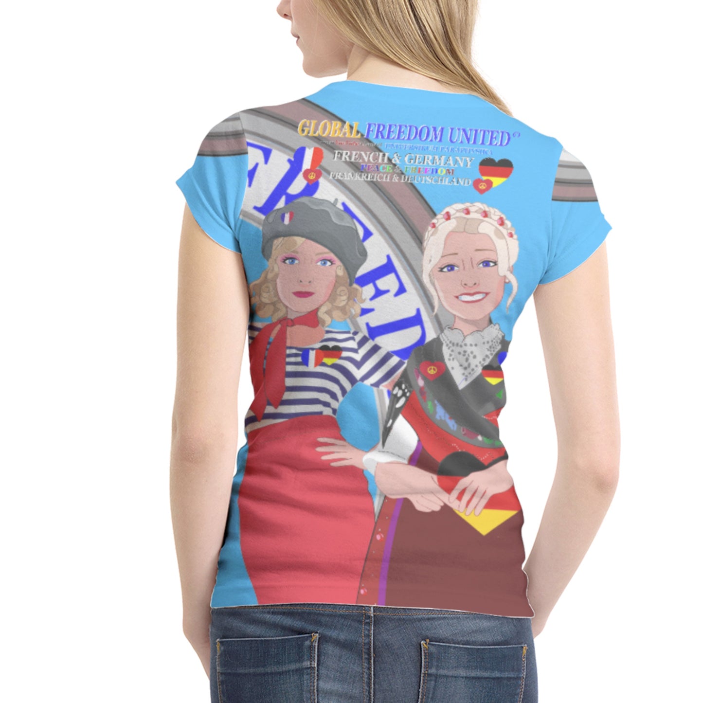 Women´s T-shirt 1 GLOBAL FREEDOM UNITED© Women French & Germany Blue