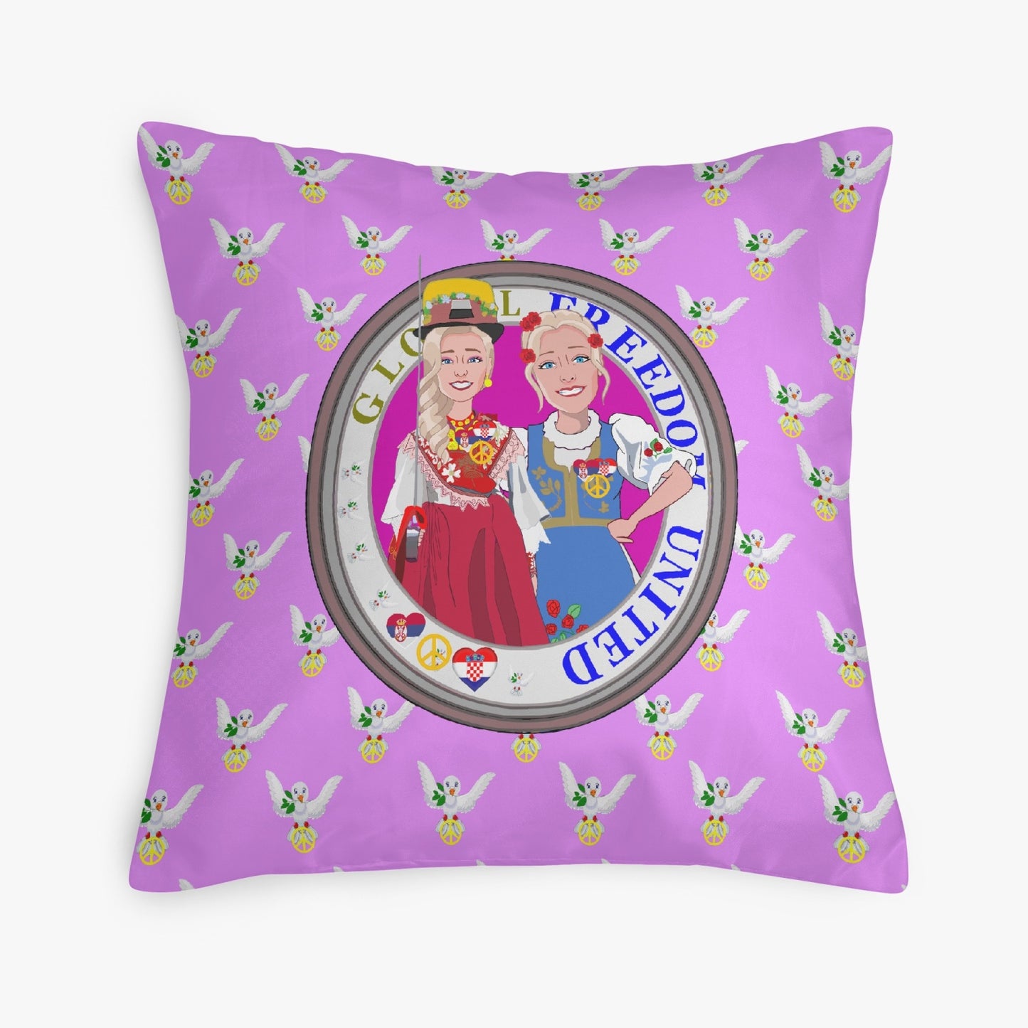 GLOBAL FREEDOM UNITED© Women CROATIA & SERBIA Lilac 18'' Square Pillow Cover