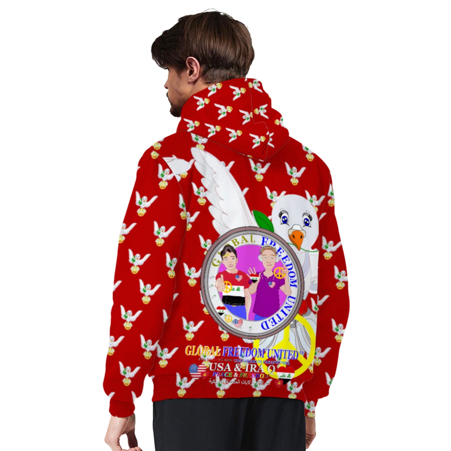 Plush Hoodie GLOBAL FREEDOM UNITED© Men Iraq & USA Red