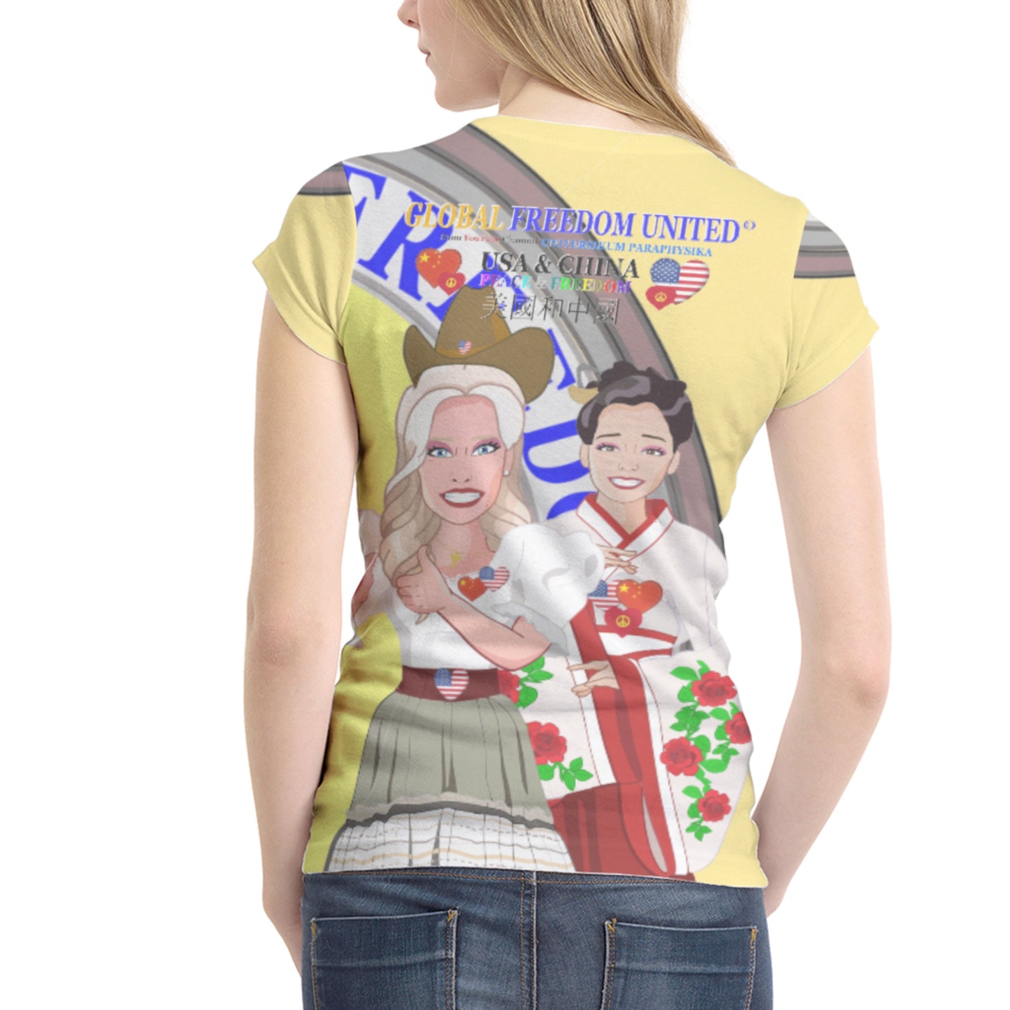 Women´s T-shirt 2 GLOBAL FREEDOM UNITED© Women USA & China Yellow