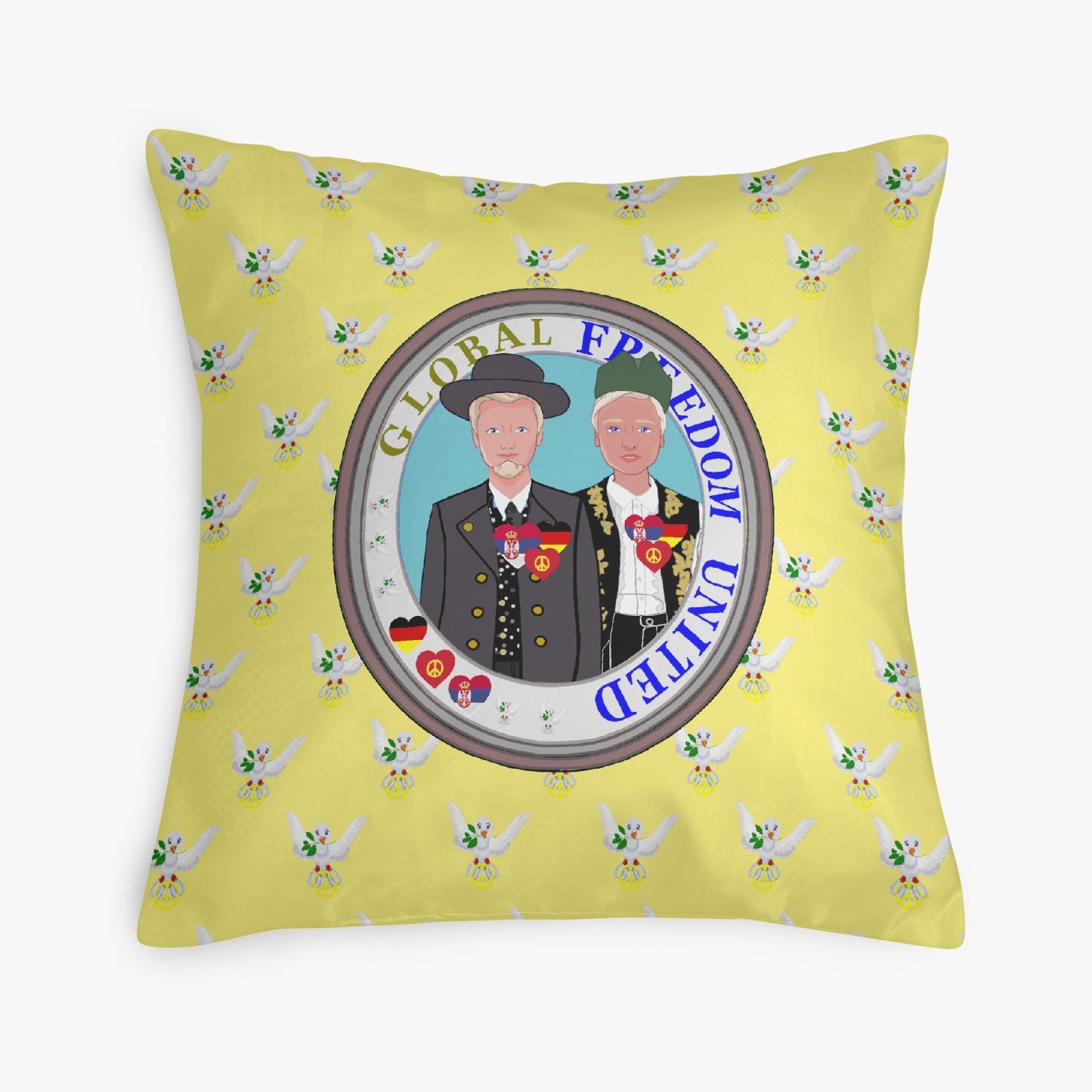 GLOBAL FREEDOM UNITED© Men SERBIA & GERMANY Yellow 18'' Square Pillow Cover