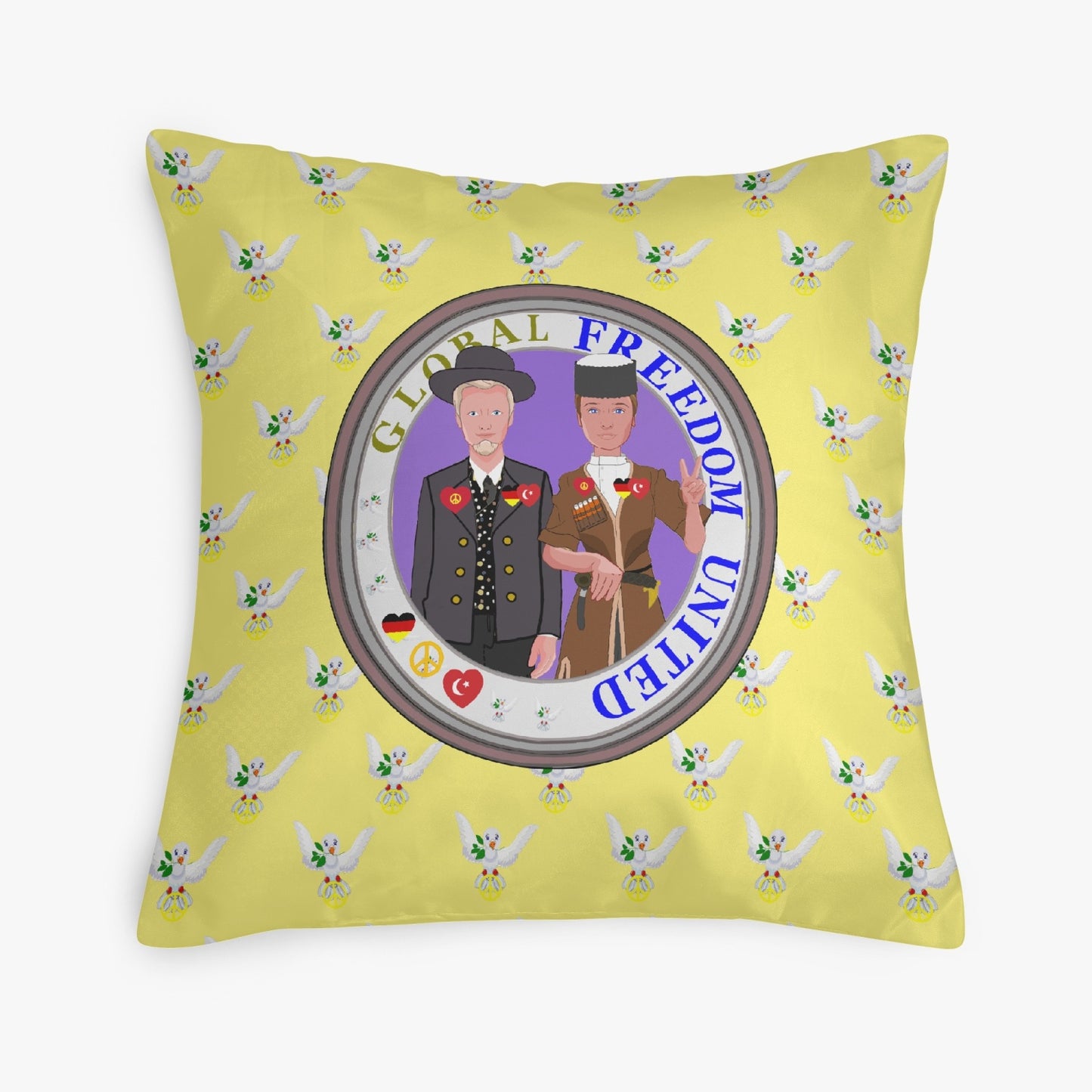 GLOBAL FREEDOM UNITED© Men GERMANY & TURKEY Yellow 18'' Square Pillow Cover