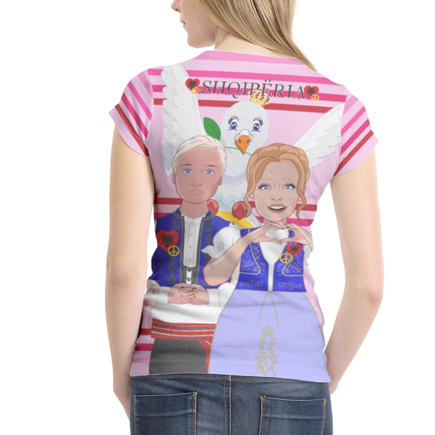 Women' S T-shirt 2 GLOBAL FREEDOM UNITED© Couple Edition Albania Pink2