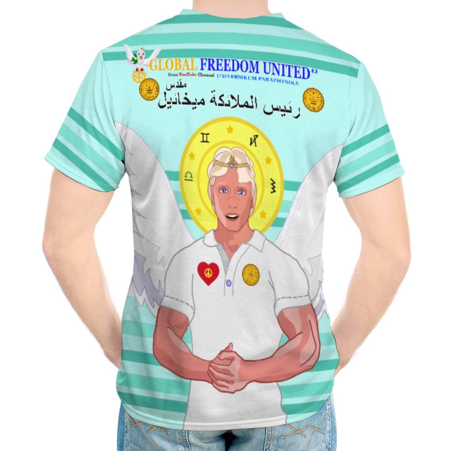 Men´s T-shirt Global Freedom United Archangel Michael Arabic V2 Light Green