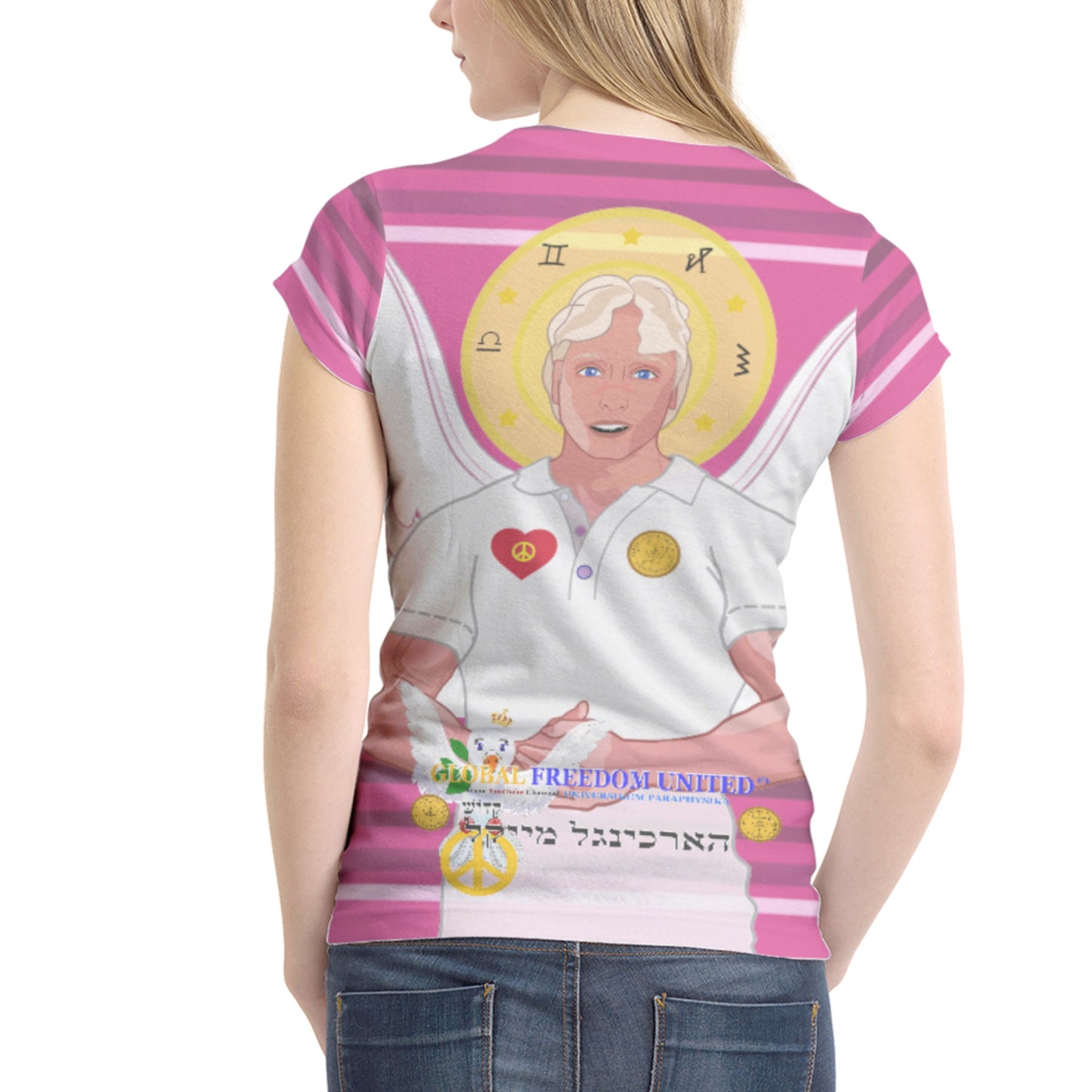 Women´s T-shirt 1 Global Freedom United Archangel Michael Hebrew Pink1
