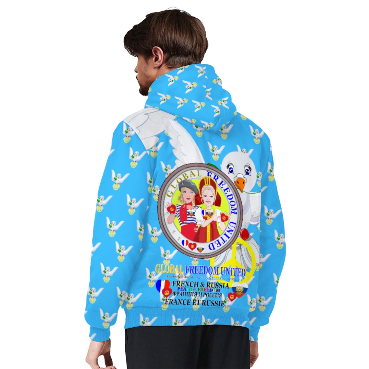 Plush Hoodie GLOBAL FREEDOM UNITED© Women French & Russia Blue