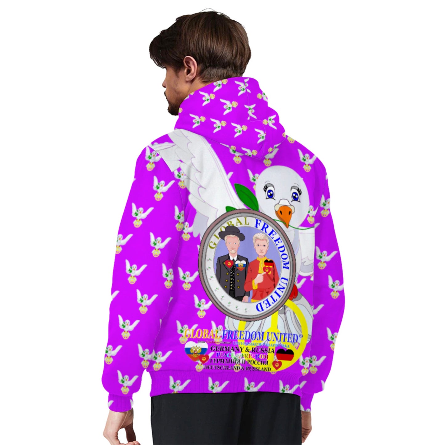 Plush Hoodie GLOBAL FREEDOM UNITED© Men Russia & Germany Lilac