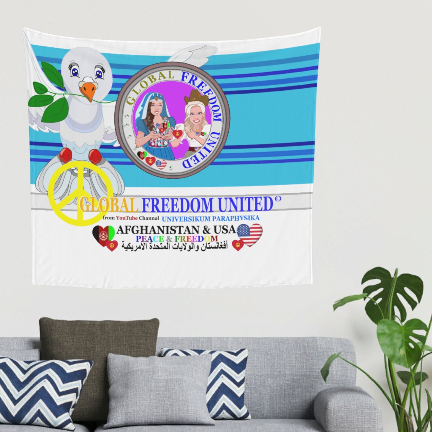 Tapestry GLOBAL FREEDOM UNITED© Women AFGHANISTAN & USA Blue