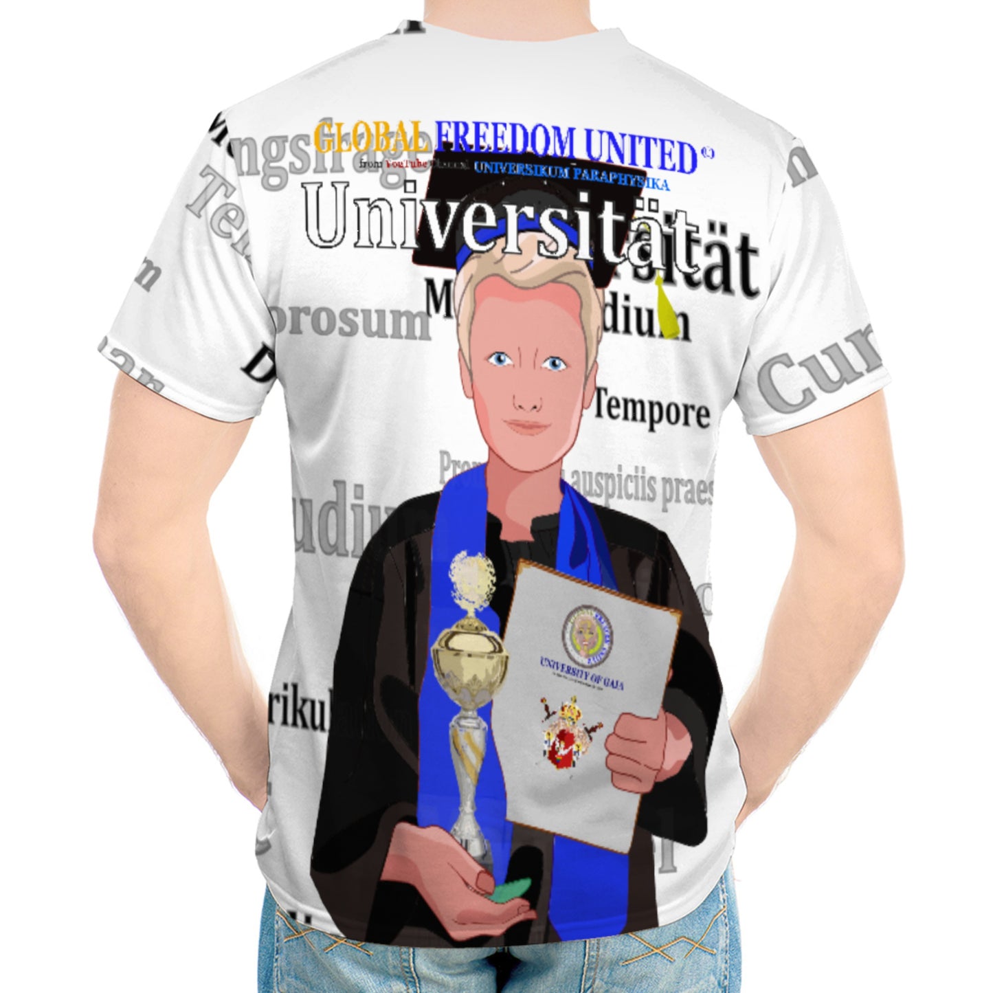 Men´s T-shirt Global Freedom United Students Boy Gold Place Blond Hair