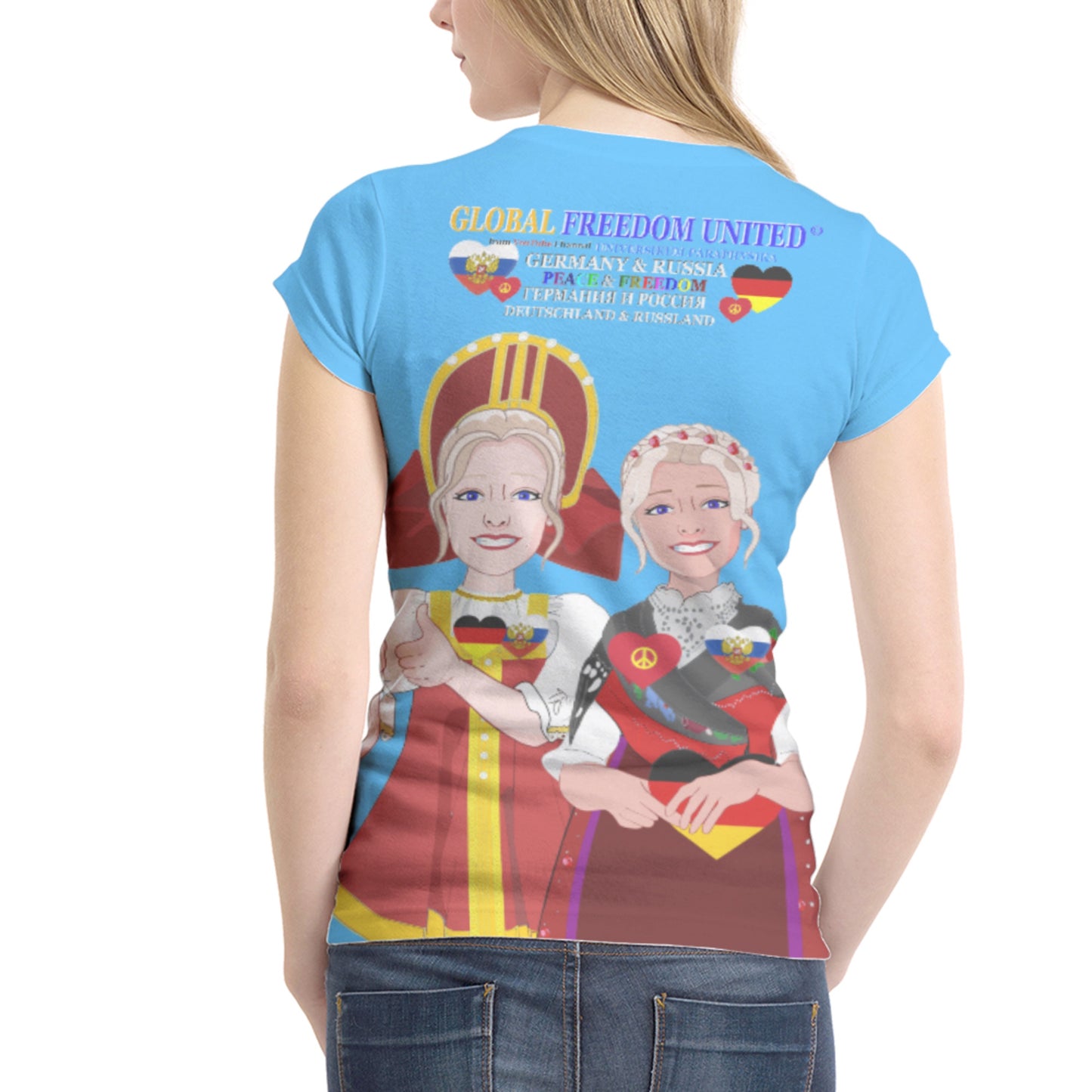 Women´s T-shirt 1 GLOBAL FREEDOM UNITED© Women RUSSIA & GERMANY Blue