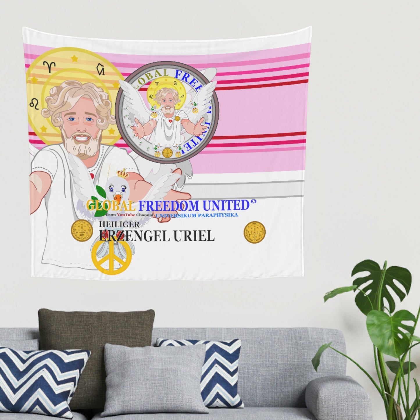 Tapestry Global Freedom United Archangel Uriel German Pink2
