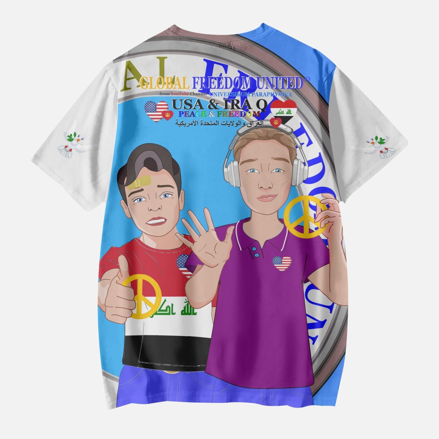 GLOBAL FREEDOM UNITED BOYS IRAQ & USA OLD PEACE BLUE AOP Kids' Short T-Shirts