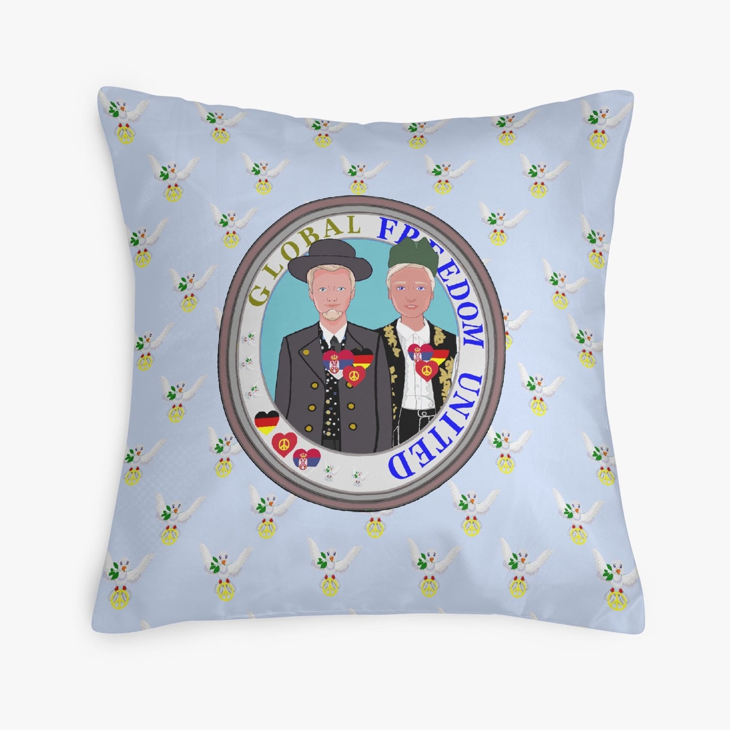 GLOBAL FREEDOM UNITED© Men SERBIA & GERMANY Light Blue 18'' Square Pillow Cover