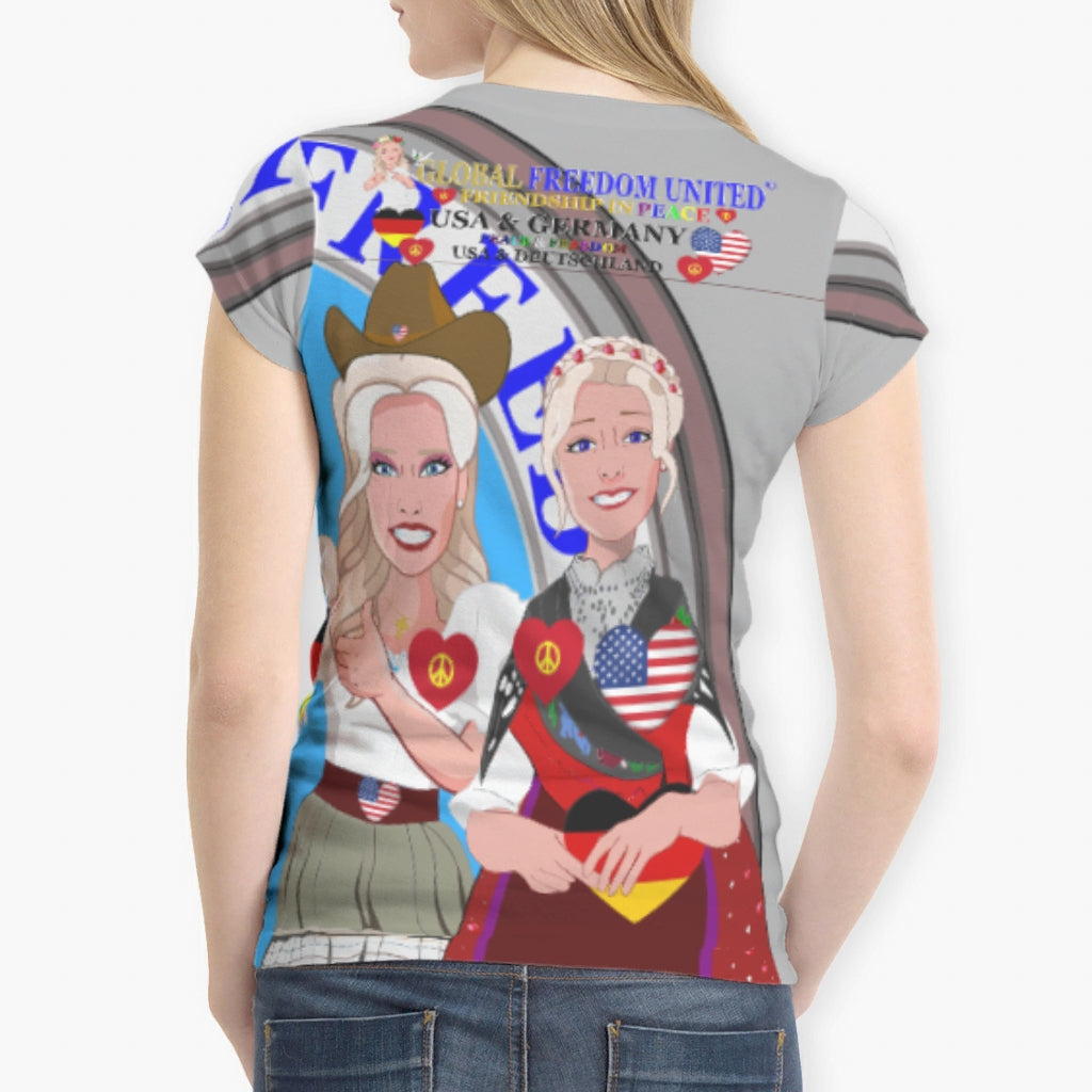 Women´s T-shirt GLOBAL FREEDOM UNITED© Women USA & Germany Grey