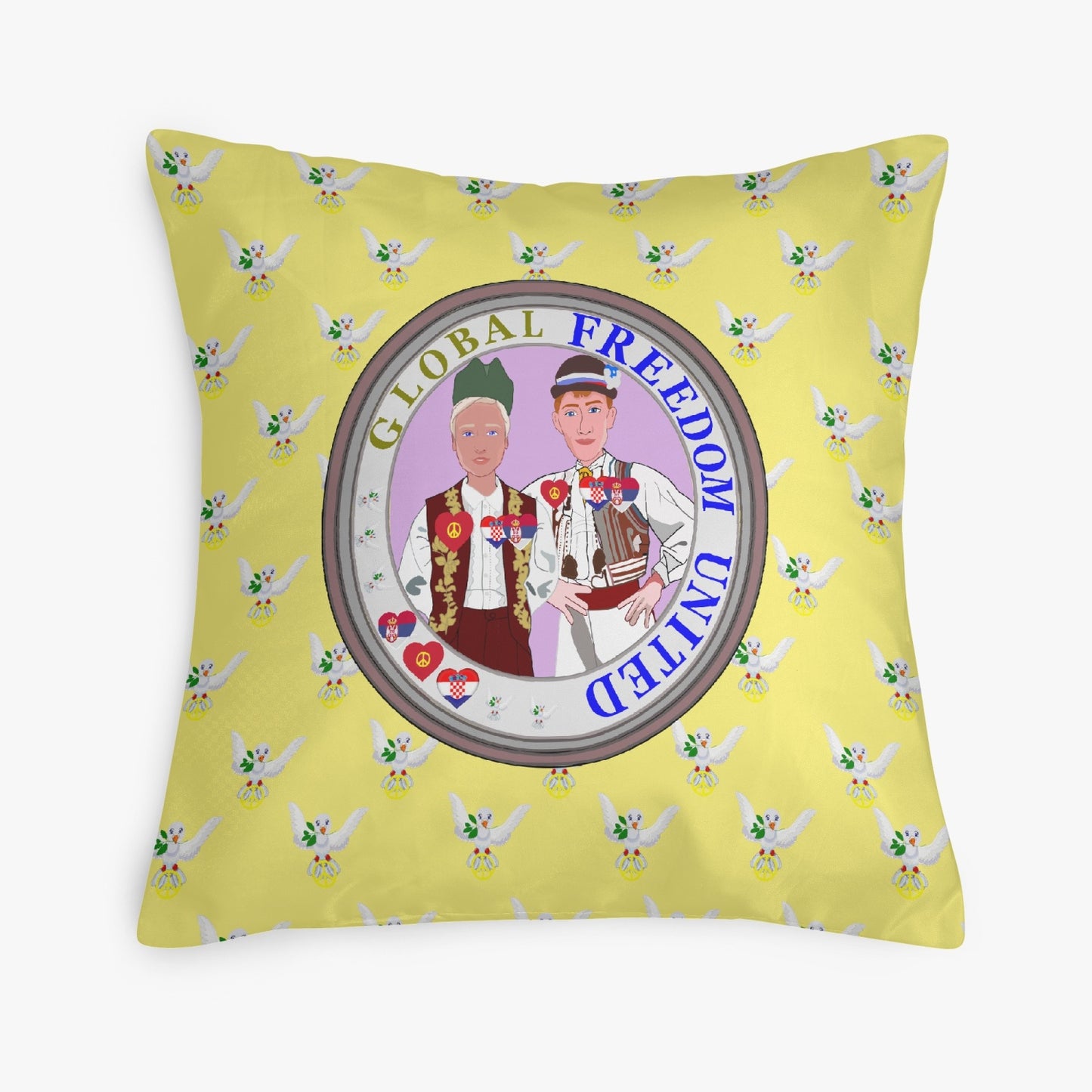 GLOBAL FREEDOM UNITED© Men CROATIA & SERBIA Yellow 18'' Square Pillow Cover
