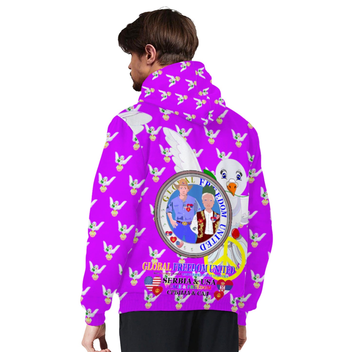 Plush Hoodie GLOBAL FREEDOM UNITED© Men Serbia & USA Lilac