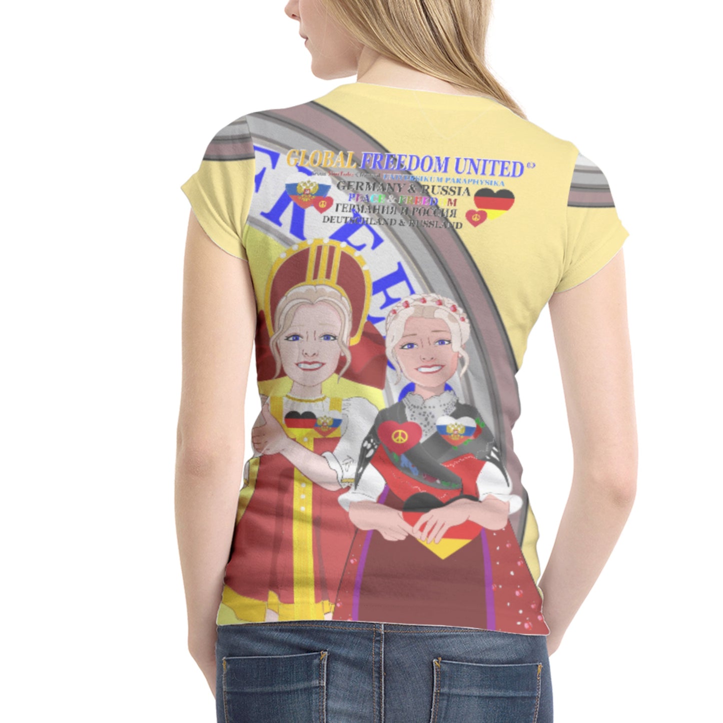 Women´s T-shirt 2 GLOBAL FREEDOM UNITED© Women RUSSIA & GERMANY Yellow