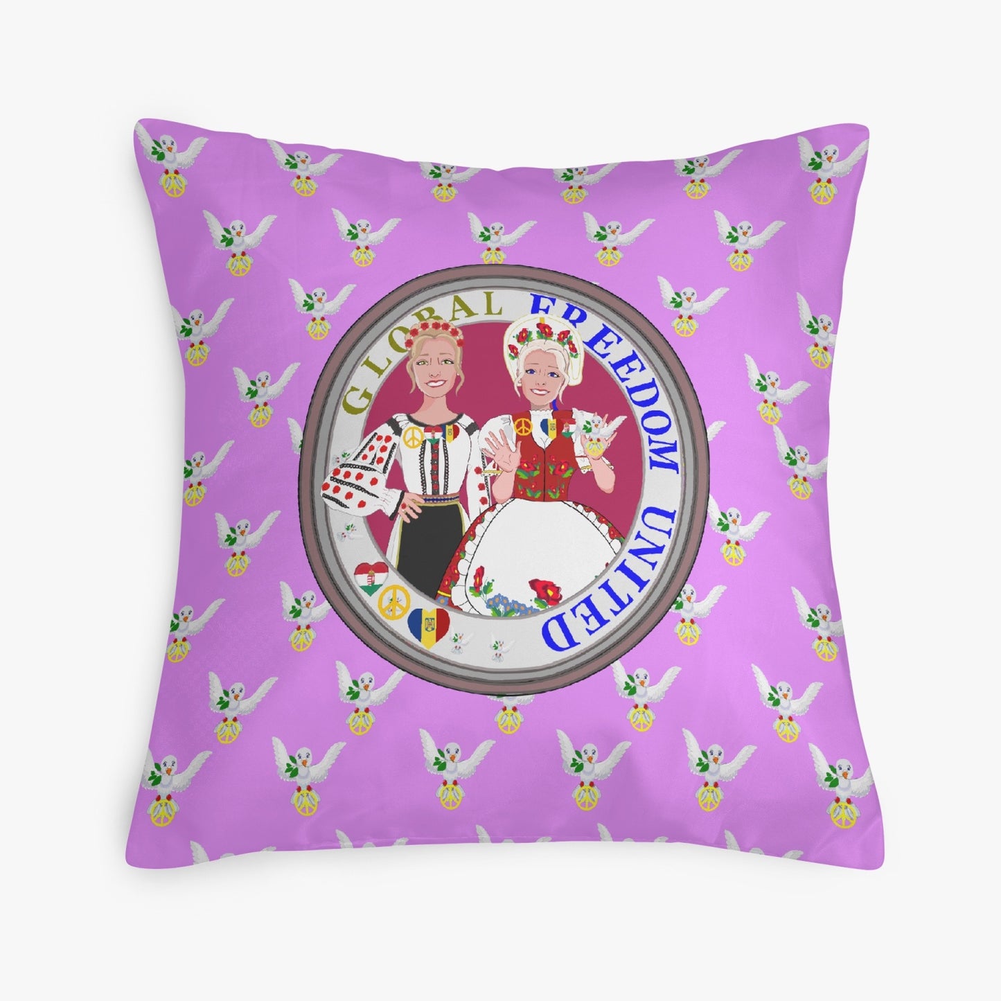 GLOBAL FREEDOM UNITED© Women ROMANIA & HUNGARY Lilac V2 18'' Square Pillow Cover