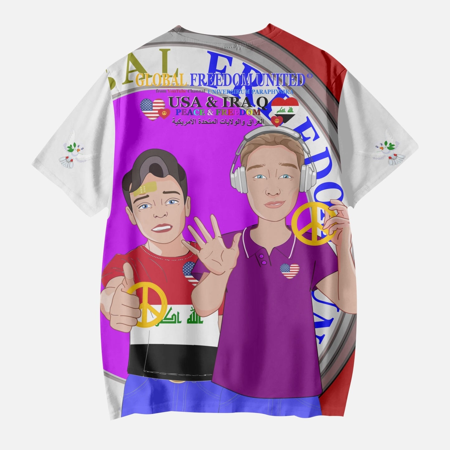 GLOBAL FREEDOM UNITED BOYS IRAQ & USA OLD PEACE RED AOP Kids' Short T-Shirts