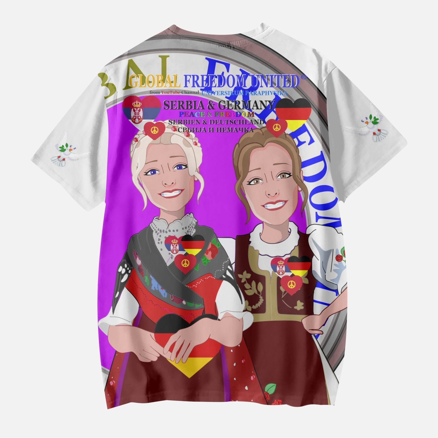 GLOBAL FREEDOM UNITED© GIRLS SERBIA & GERMANY OLD PEACE WIGHT AOP Kids' Short T-Shirts
