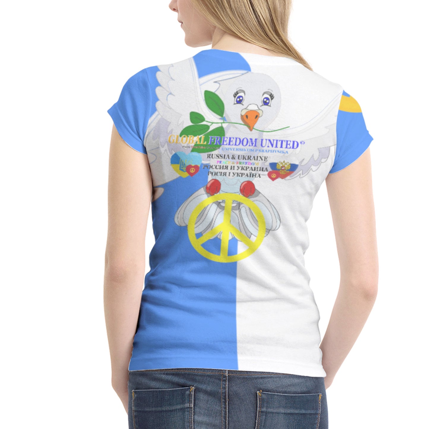 Women´s T-shirt 1 GLOBAL FREEDOM UNITED© Women Ukraina & Russia Blue