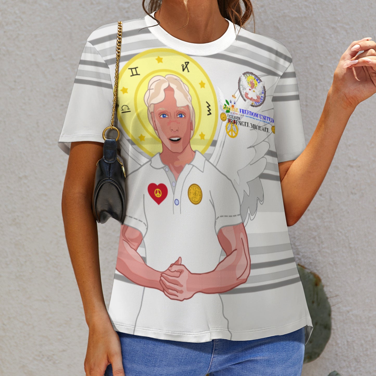 Women´s T-shirt Global Freedom United Archangel Michael German Grey