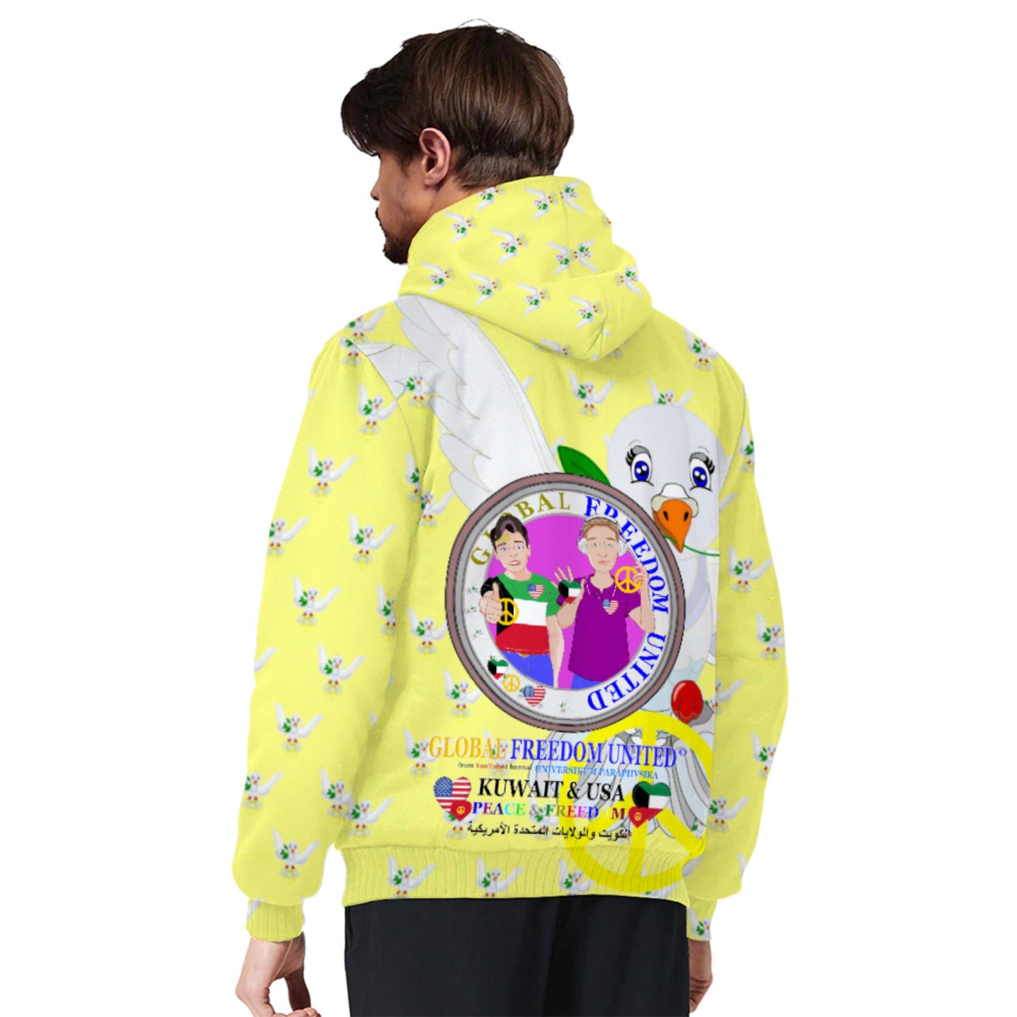 Plush Hoodie GLOBAL FREEDOM UNITED© Men Kuwait & USA Yellow