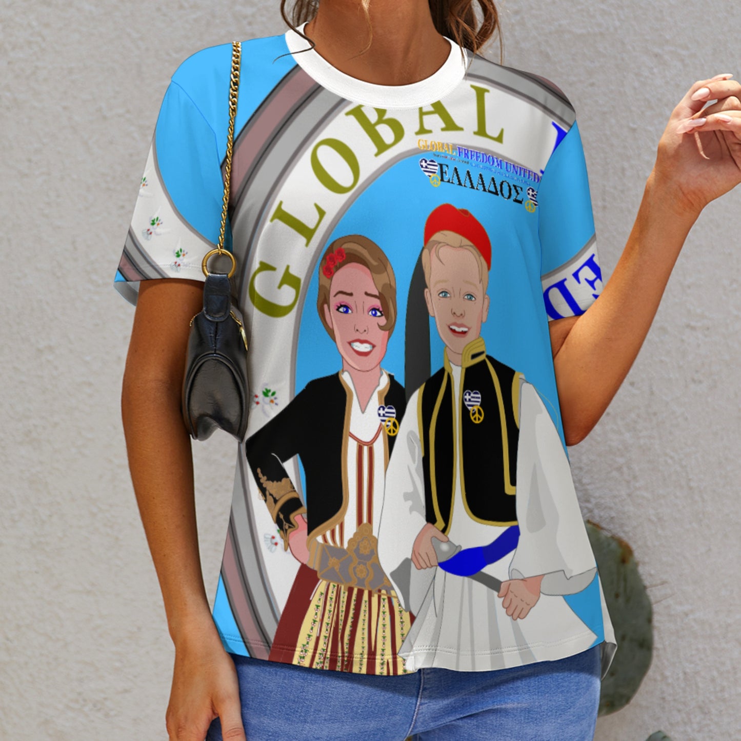 Women´s T-shirt 3 GLOBAL FREEDOM UNITED© Couple Edition Greece Blue