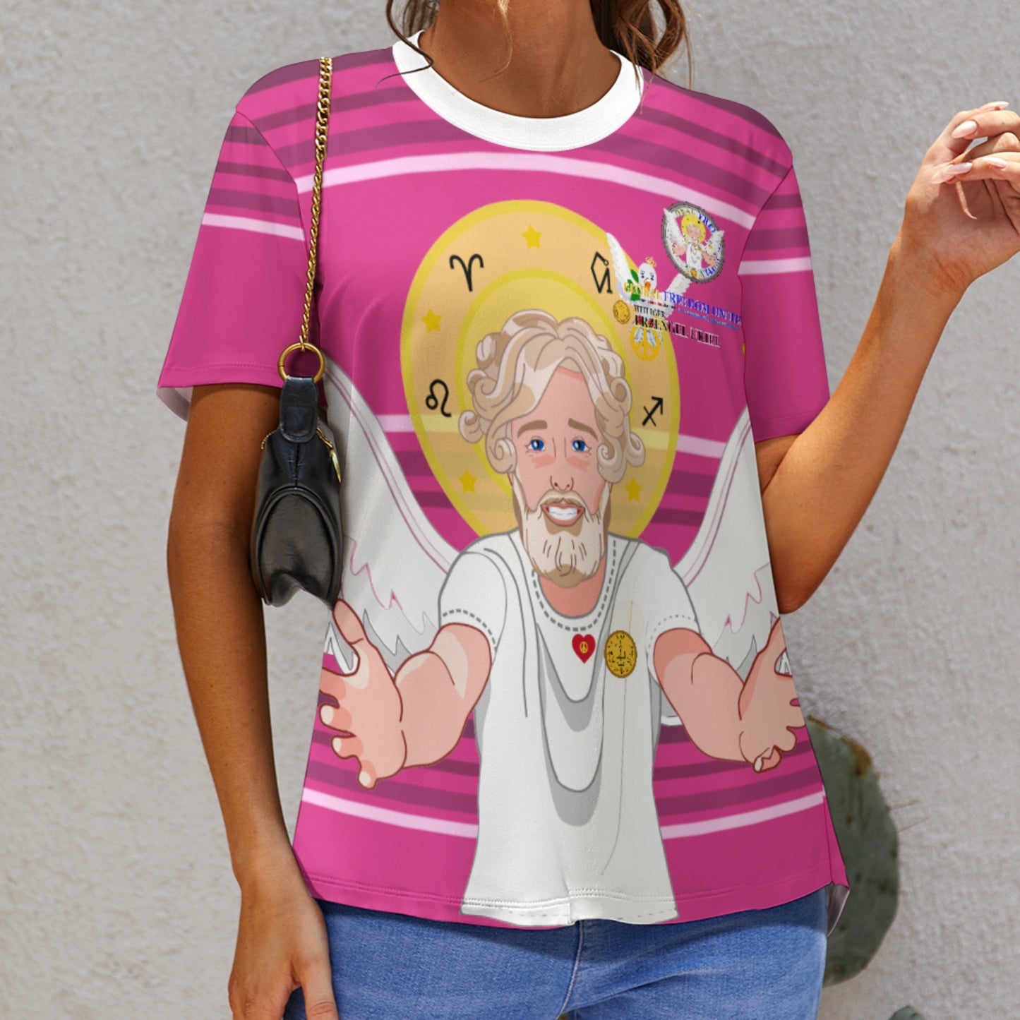 Women´s T-shirt 2 Global Freedom United Archangel Uriel German Pink1