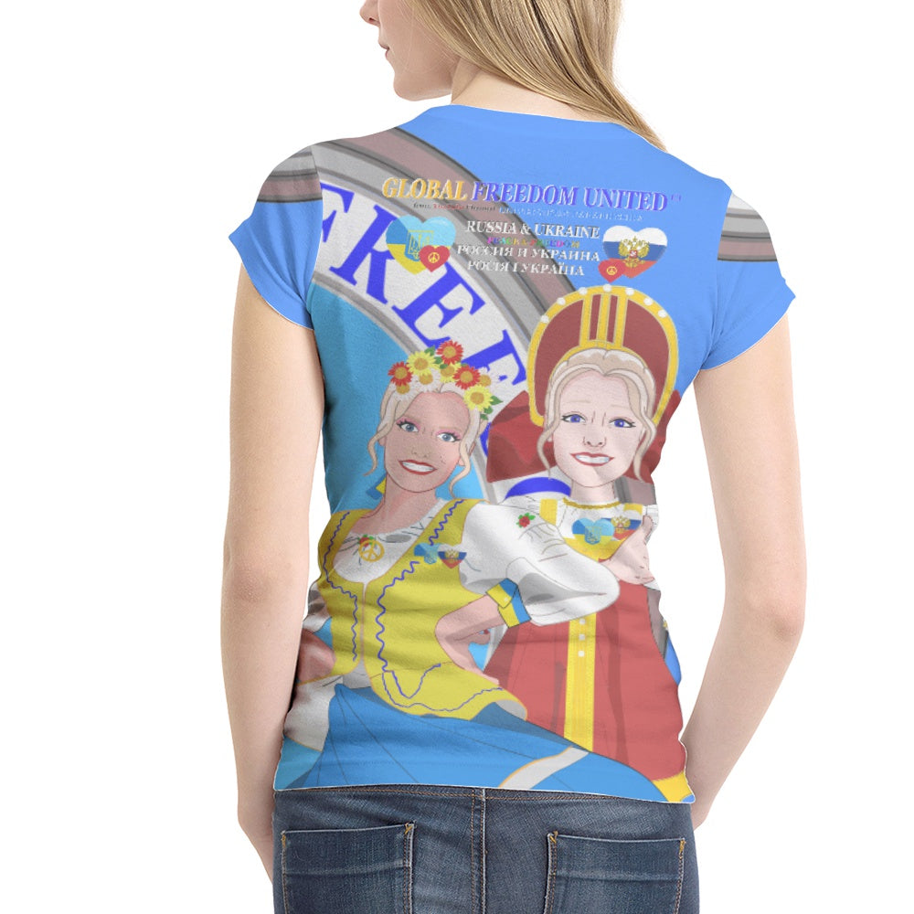 Women´s T-shirt GLOBAL FREEDOM UNITED© Women Ukraina & Russia Blue