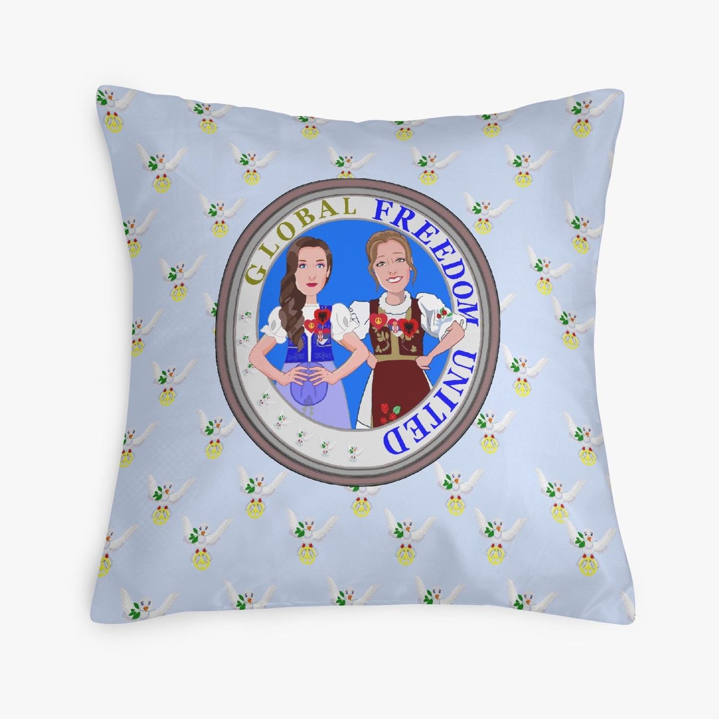 GLOBAL FREEDOM UNITED© Women ALBANIA & SERBIA Light Blue 18'' Square Pillow Cover