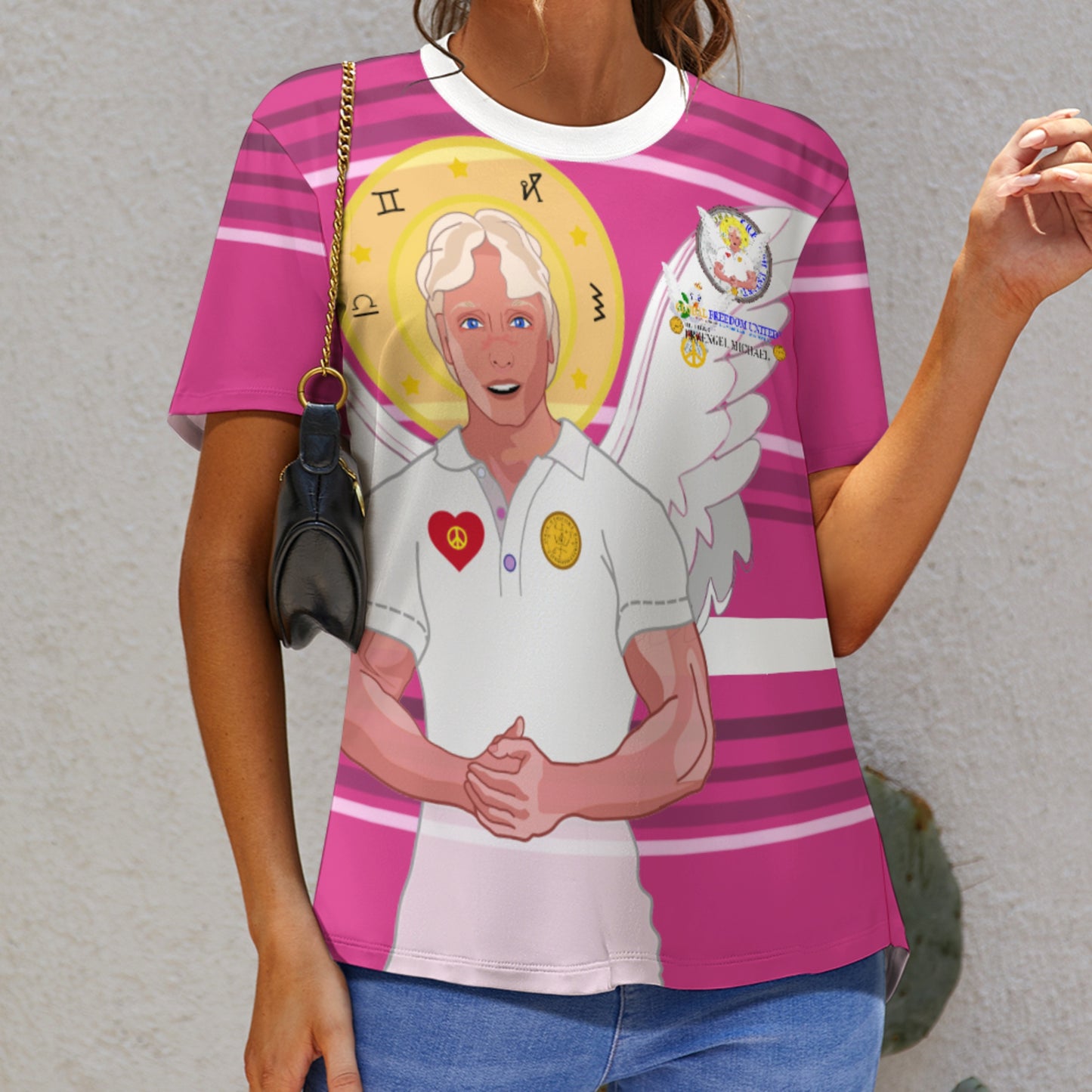 Women´s T-shirt Global Freedom United Archangel Michael German Pink1