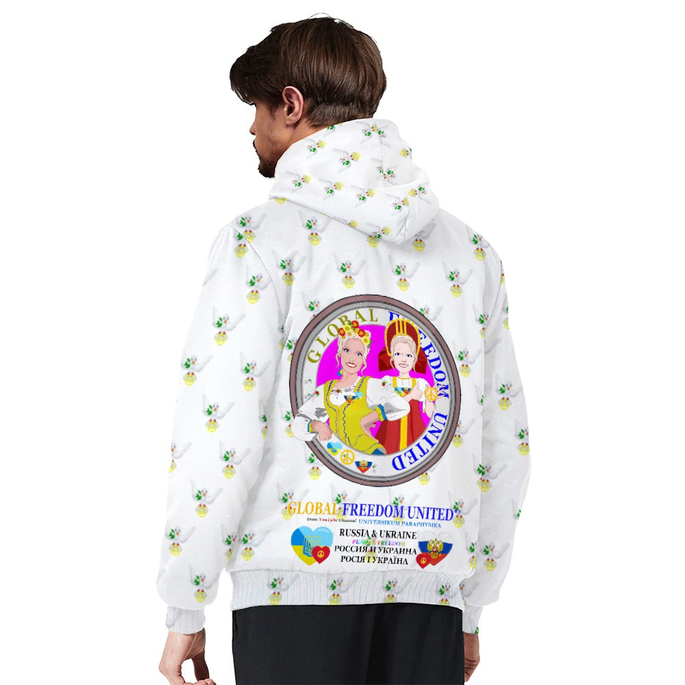 Plush Hoodie GLOBAL FREEDOM UNITED© Women Ukraina & Russia Wight