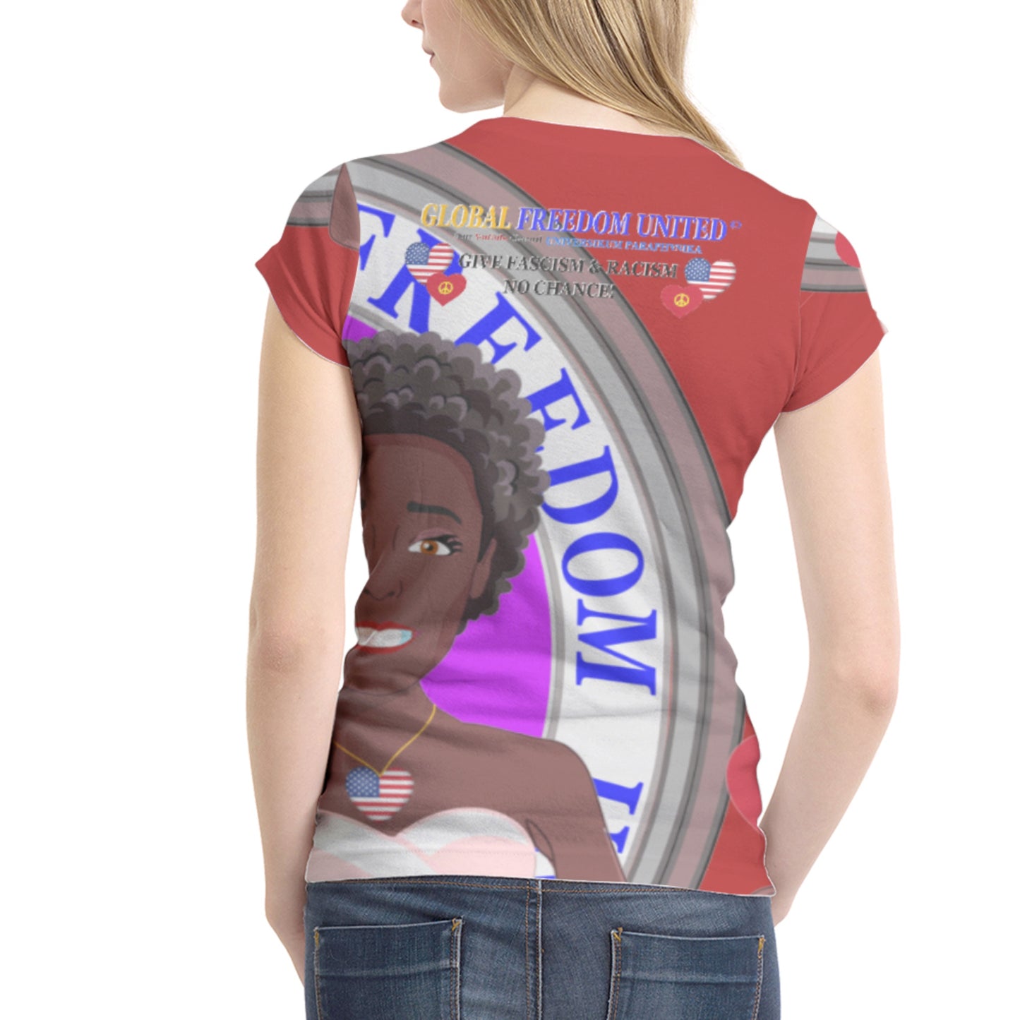 Women´s T-shirt 1 GLOBAL FREEDOM UNITED© Women Anti Racism & Fascism USA Red