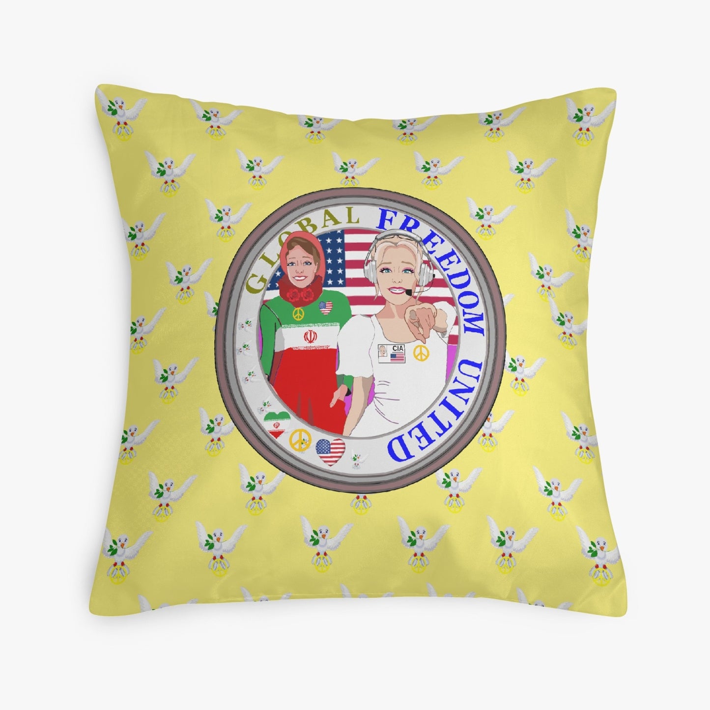 GLOBAL FREEDOM UNITED© Women IRAN & USA YELLOW 18'' Square Pillow Cover