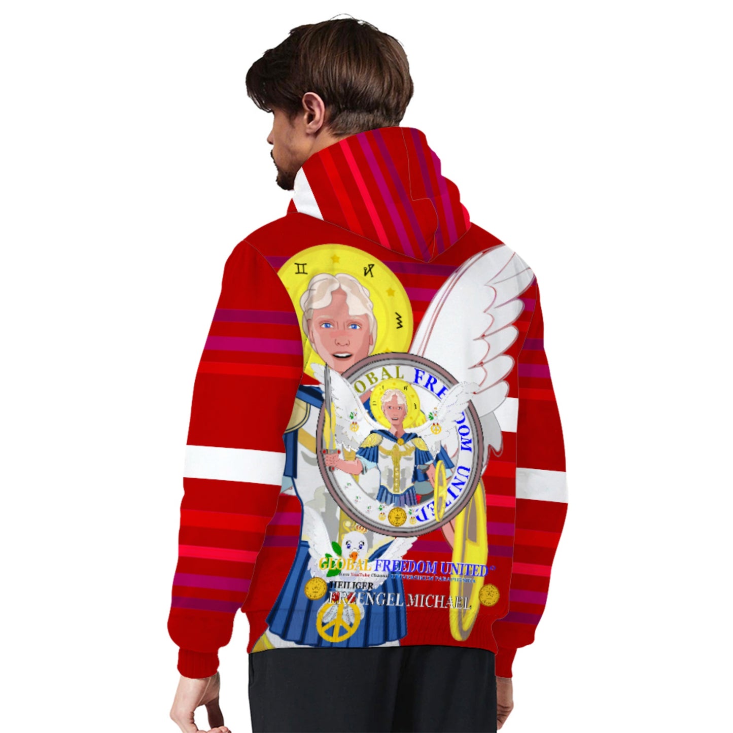 Plush Hoodie Global Freedom United Archangel Michael German Red