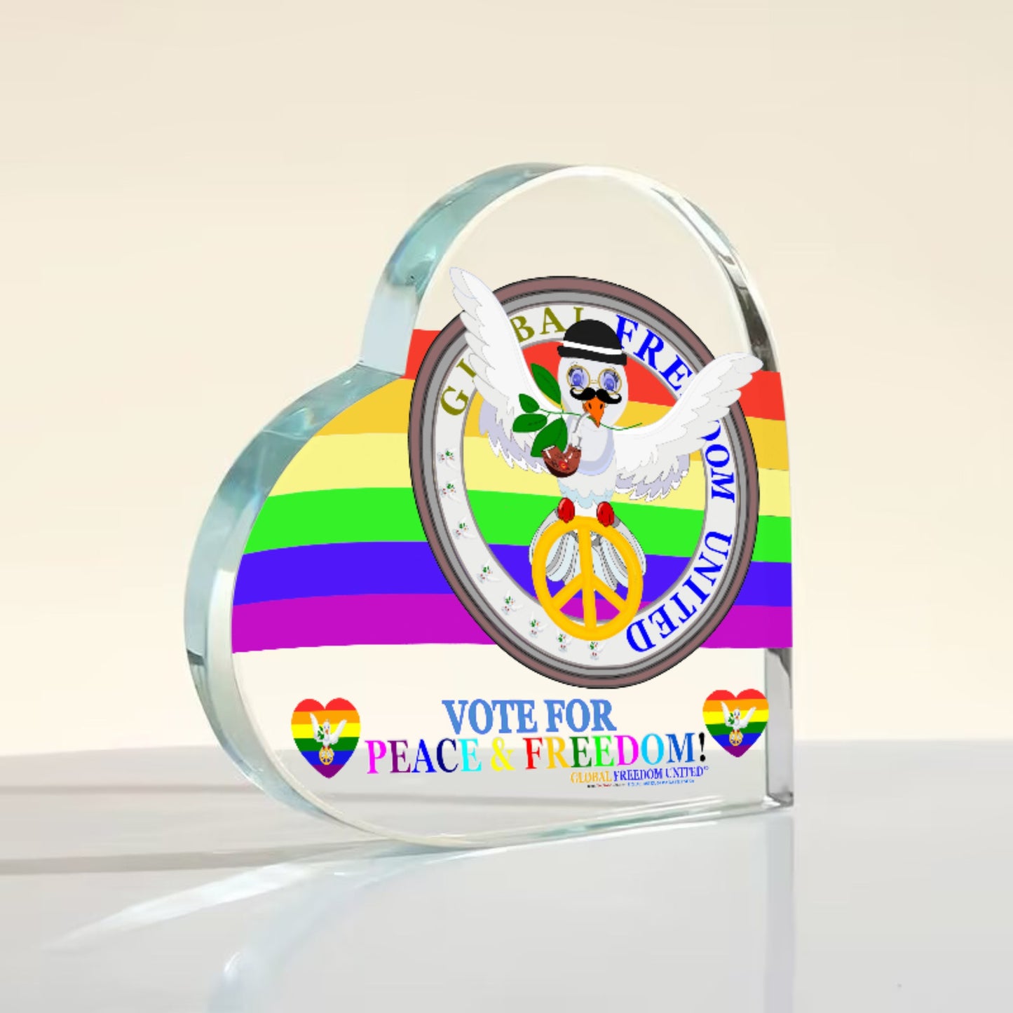 Acryl Heart Global Freedom United Dove Of Peace Men English